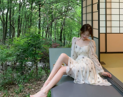 ByYou 夏季泡泡袖高级感碎花白色法式仙...