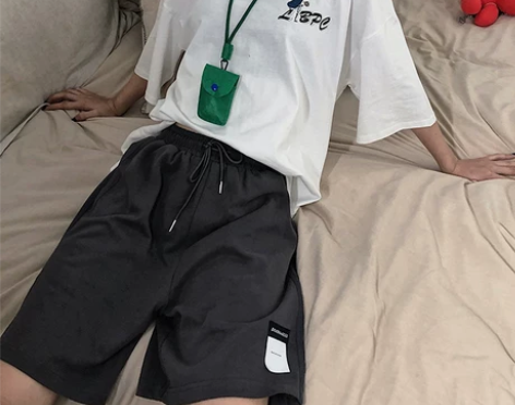 lbpc梁拌泡菜夏季薄款刺绣英文五分短裤女...