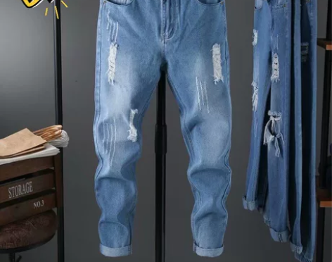 破洞九分牛仔裤男夏季韩版潮流修身小脚潮牌刮...