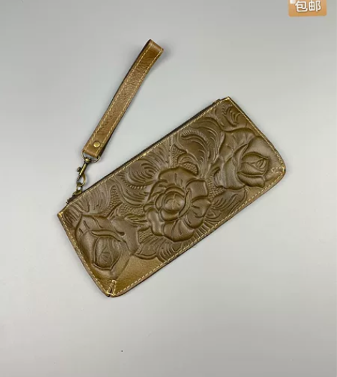 复古头层树膏牛皮女士长款钱包 手拿包 Yk...