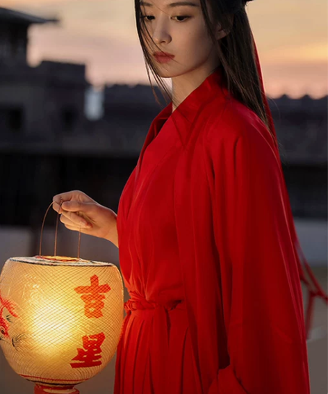 汉服红色魏晋风武侠古装汉服女中国风帅气交领...