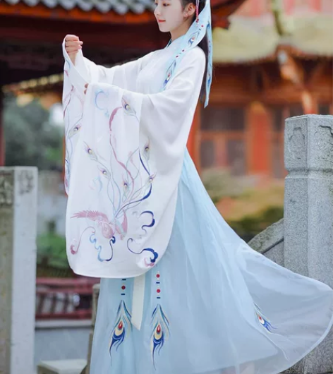 如梦霓裳春款汉服女装交领襦裙广袖翎羽孔雀绣...