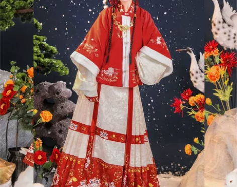 [嗨皮兔]茗月萱明制拜年服方领加绒披袄马面...