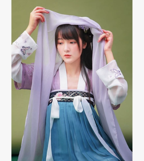 徐娇织羽集【秋花蛱蝶】汉服元素女 假两件对...