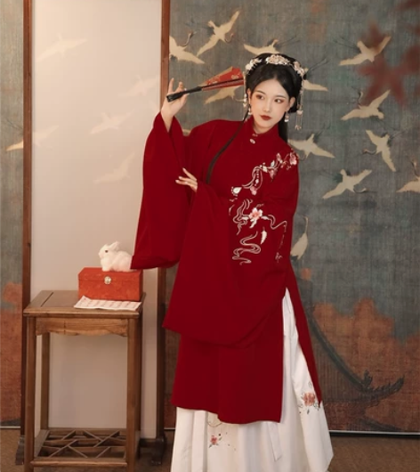 艺缕原创汉服店牡丹记 红色上衣+白色下裙 ...
