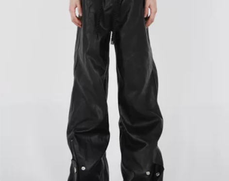 CulturE小众纽扣拉链设计感皮裤粗绳朋...