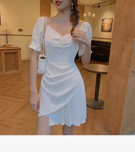 2021年新款夏季裙子小个子收腰百褶设计感...