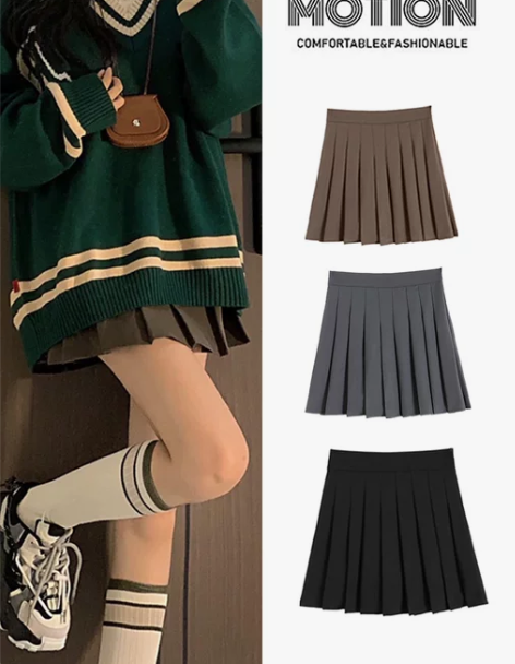 半身裙短裙卡其色百褶裙女秋冬小个子高腰显瘦...