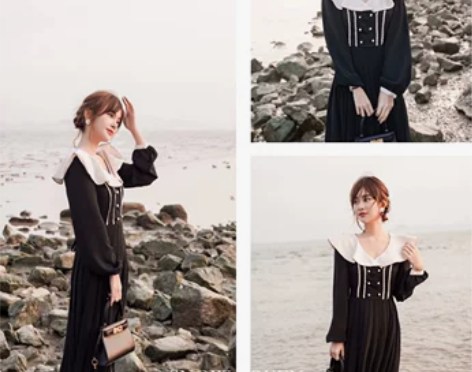 荷叶V领小黑裙收腰长款气质 感兴趣的话点“...