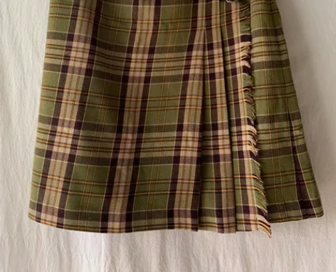 Vintage 韩国绿色皮扣羊毛格裙 一片...