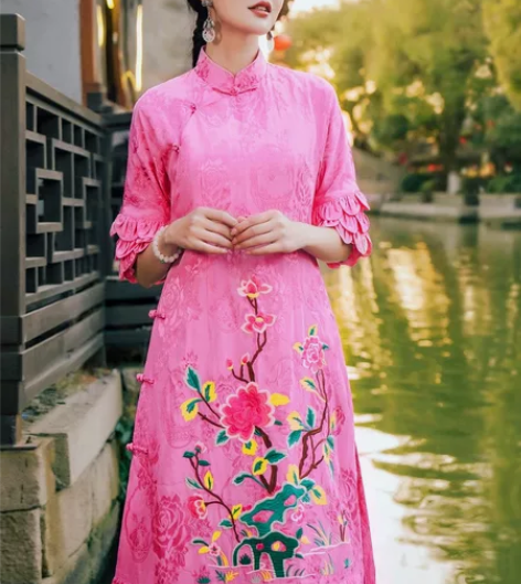 花制作 闻花 原创民族风刺绣连衣裙中国风改...
