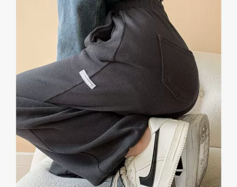 灰色运动裤女春秋冬2022新款宽松阔腿裤美...