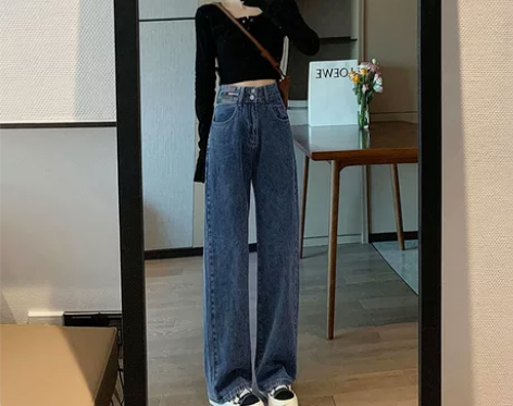 高腰牛仔裤 高腰牛仔裤阔腿裤韩国女春夏薄女...