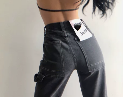 腰细腿粗买ta！加长阔腿裤黑灰大口袋高腰显...