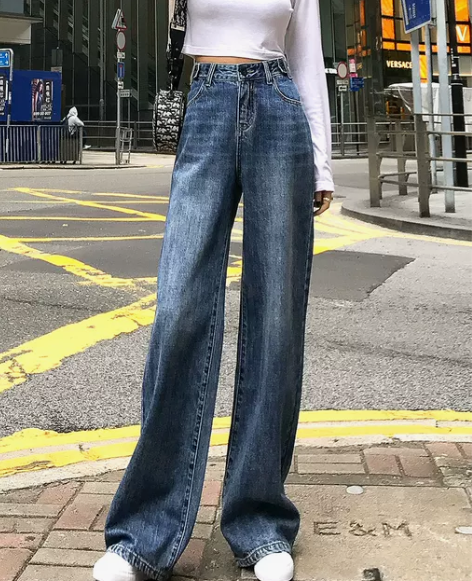 阔腿牛仔裤 拖地阔腿牛仔裤高腰女垂感202...