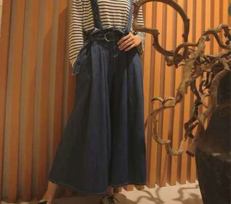 店铺清仓 韩版高腰牛仔裤 可拆卸背带裤 阔...