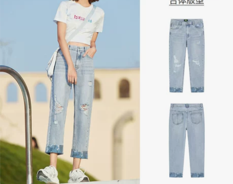 基本全新 没咋穿 森马牛仔裤女磨破小直筒裤...