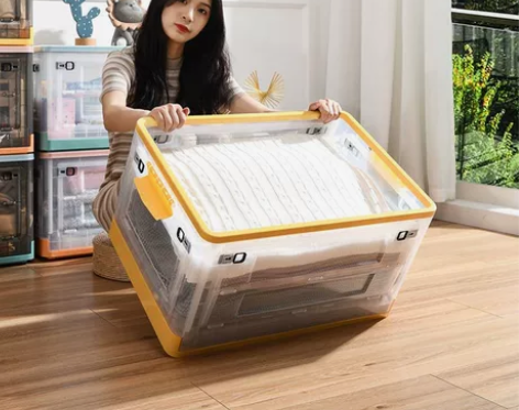 折叠收纳箱家用户外露营透明茶色大号塑料衣服...