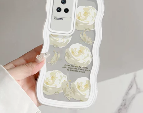 香槟花朵适用红米k50手机壳波浪边框红米k...