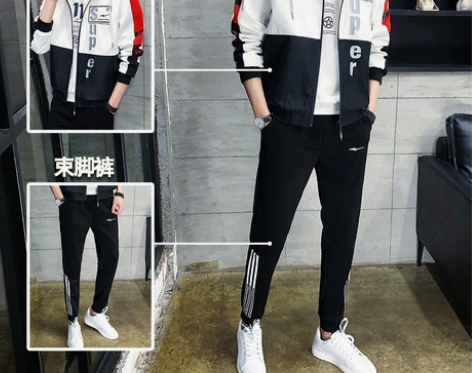 鸿星尔克运动套装男士秋季休闲外套青少年束脚...