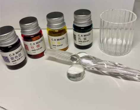 快力文玻璃笔墨水星空蘸水笔套装水晶钢笔羽毛...