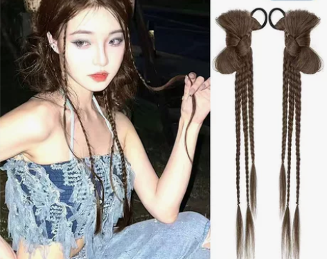 辣妹古风y2k千禧网红甜酷挂耳染麻花长脏辫...