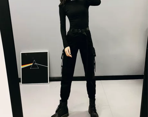 复古工装裤ins束脚裤女hiphop嘻哈裤...