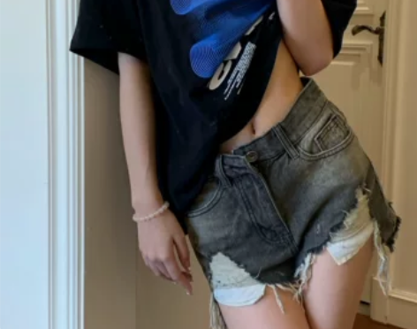新款性感破洞牛仔短裤女高腰显瘦浅色泫雅in...