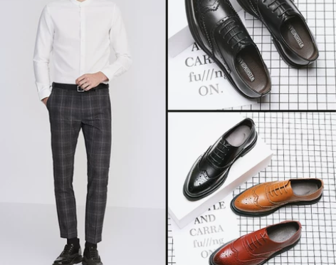 休闲布秋季皮鞋男商务正装英伦洛克雕花内增高...