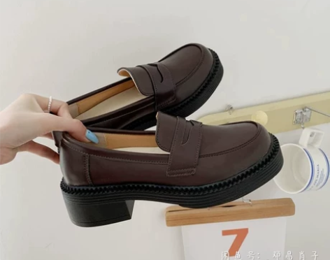 仅试穿 乐福鞋女中跟2021秋冬新款复...