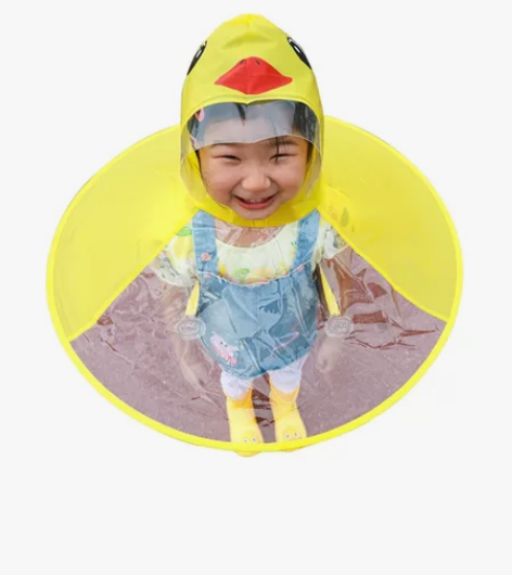 儿童飞碟雨衣小黄鸭斗篷式雨伞帽幼儿园男童女...