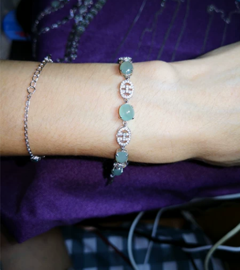 缅甸A貨晴绿翡翠国标S925银手链，简洁素...