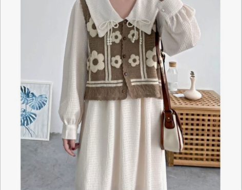 法式复古设计感连衣裙女娃娃领文艺风裙子女2...