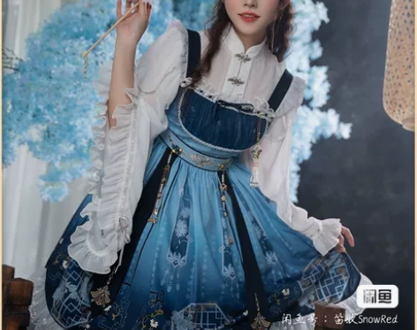悠窝窝原创国风Lolita洋装谷雨川黛青国...