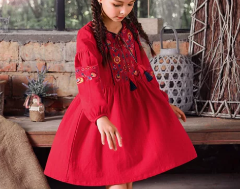 民族风度假连衣裙女童儿童洋气刺绣裙… 感兴...