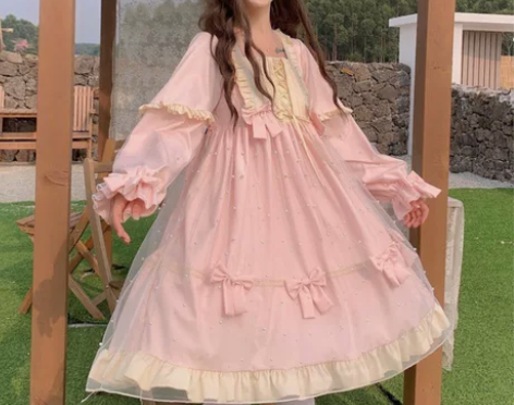 日系软妹可爱萝莉洛丽塔日常仙女裙子冬网纱l...