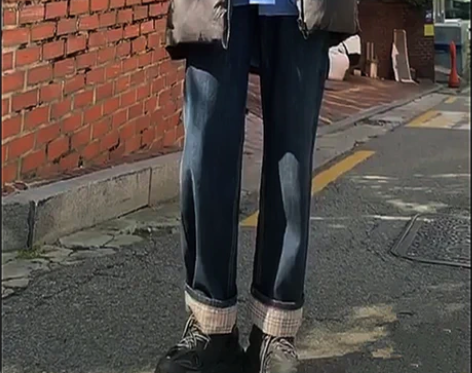 文牛仔裤女直筒宽松高腰显瘦宽松秋冬阔腿裤新...