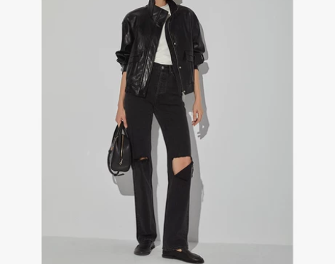 WIGI 黑色破洞牛仔裤女2022新款女夏...