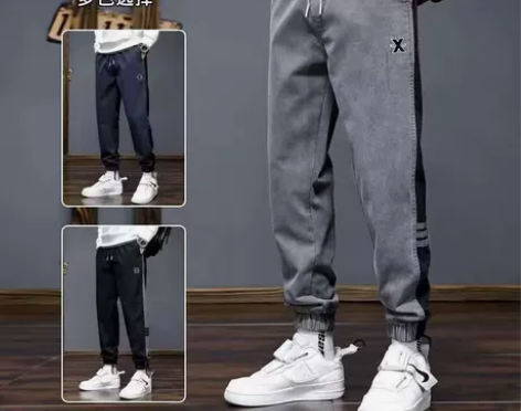 简约小直脚牛仔裤束脚新款青春流行哈伦裤潮流...