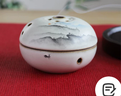 素功瑾礼手绘山水陶瓷家用禅意复古熏香炉盘香...