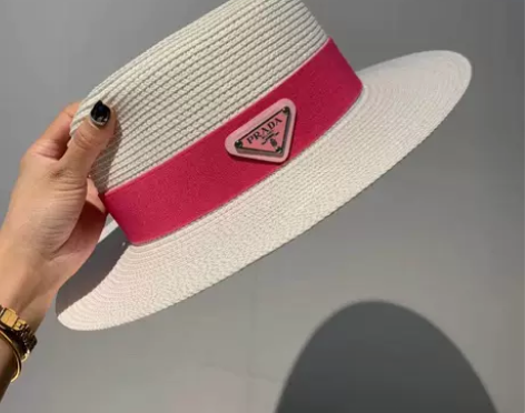 ?普家草帽PRADA平顶礼帽 黑色带子 感...