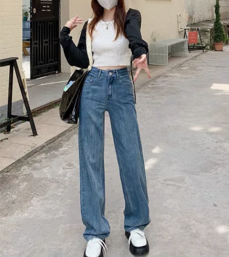 BRN复古阔腿牛仔裤女高个子2022秋新款...