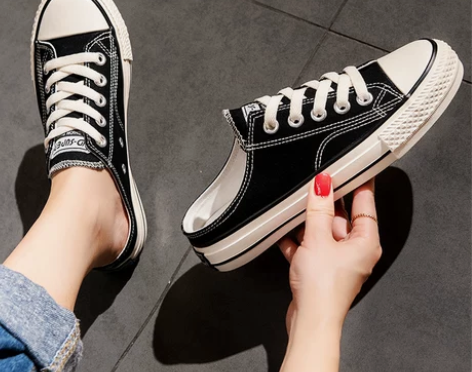 夏季薄款透气半拖帆布鞋女鞋子夏款板鞋202...