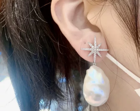 八芒星六芒星不规则浅水珍珠巴洛克钻石银色夸...