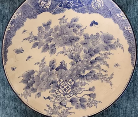 日本回流，手绘青花大赏盘，直径46CM。全...