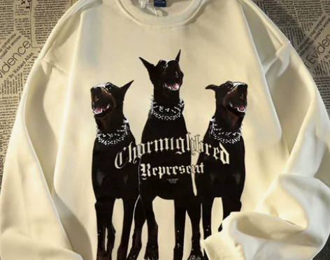 美式杜宾犬高街vibe风圆领卫衣男秋冬小众...