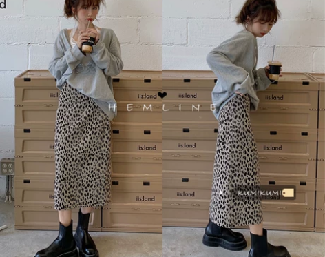 开叉中长款高腰半身裙女装裙子显瘦A字裙秋季...