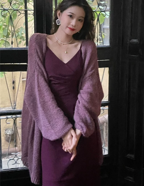EIA一尧 紫霞仙子新中式复古吊带连衣裙女...
