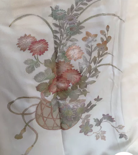米白贴箔花篮付下和服 材质：正绢珠光光泽 ...