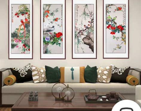 刺绣画 苏绣刺绣成品客厅装饰画中国名画四联...